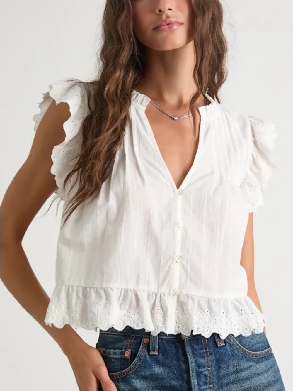 Lulu's Annabelle Pleated Cotton Button-Up Top in Ivory Size Medium NWT!